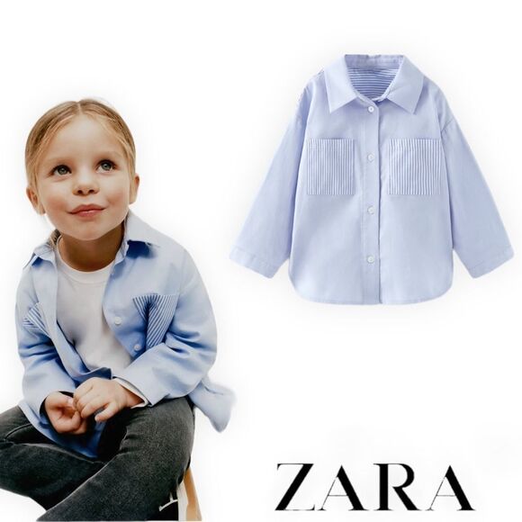 ZARA Kids | Blue | END-ON-END STRIPED SHIRT - Picture 1 of 6